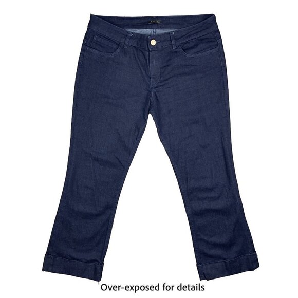 Massimo Dutti Flared Fit Mid Rise Turnover Dark Blue Jeans Size 12 - Picture 5 of 6